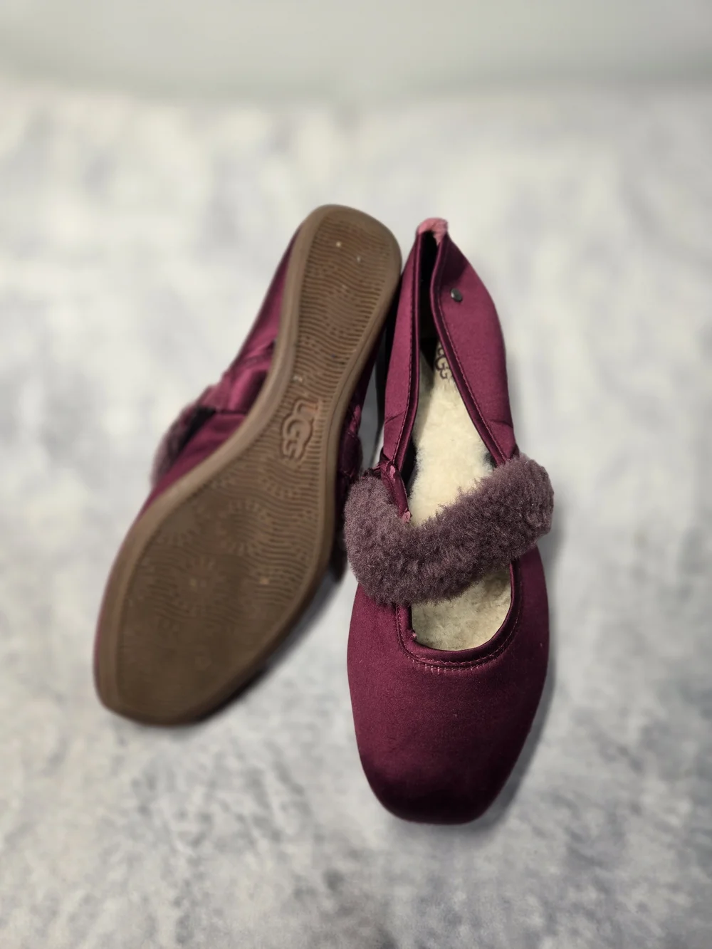 UGG Women's Plush Mary Jane Flats in Burgundy